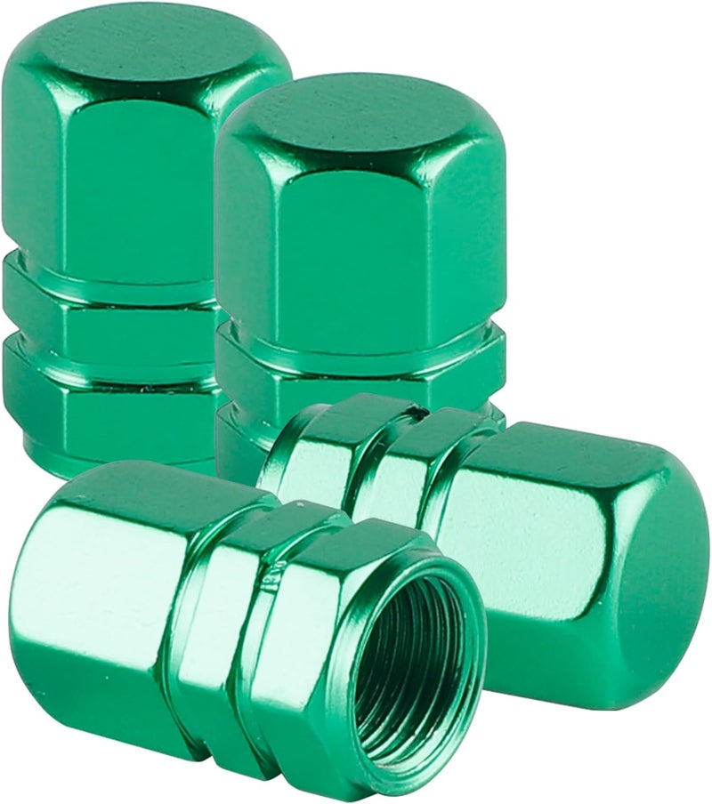 alpmosn Aluminum Tire Stem Valve Caps Wheel Valve Covers Car Dustproof Tire Cap Cover Accessories, Universal for SUV, Car, Bike and Motorcycle, Hexagon Shape (4PCS Green) - Image 1